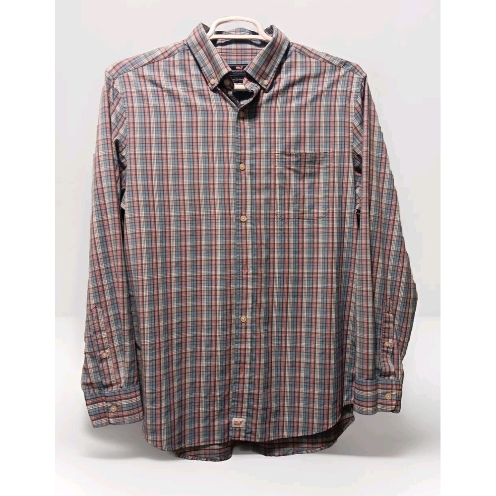 Vineyard Vines Button Down Classic Fit Murray Shirt Mens Large Pink Blue Plaid